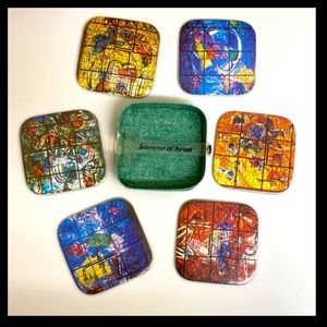 6 Vintage Marc Chagall Stained Glass Windows Coasters, Souvenir of Israel w box